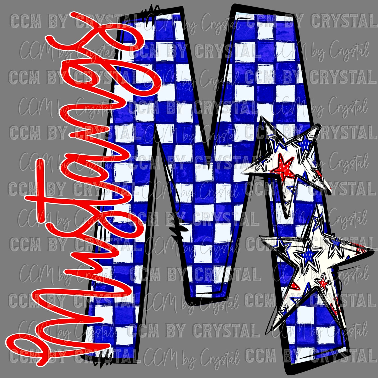 M Mustangs Red and Blue Checkered Mascot Ready to Press Transfer DTF Transfer Sublimation Transfer