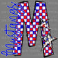 M Mustangs Red and Blue Checkered Mascot Ready to Press Transfer DTF Transfer Sublimation Transfer