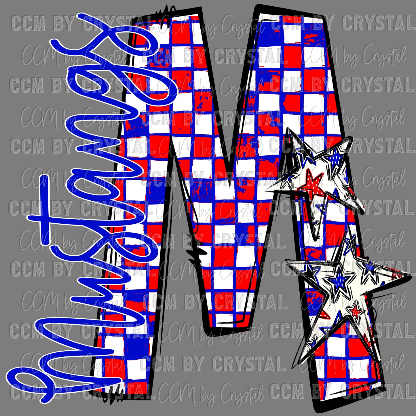 M Mustangs Red and Blue Checkered Mascot Ready to Press Transfer DTF Transfer Sublimation Transfer