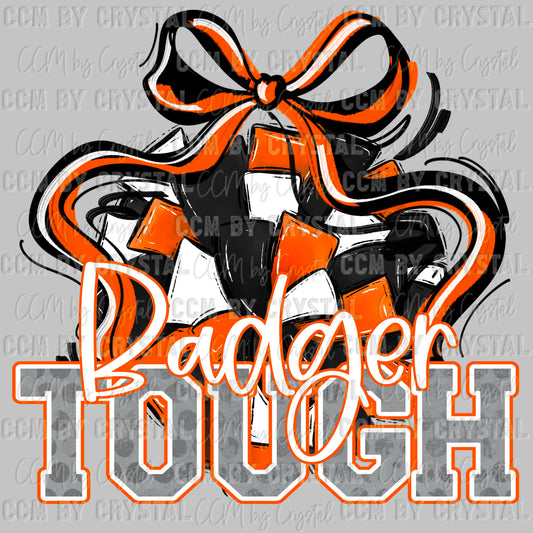Badger Tough Cheer Pompom Orange Mascot Ready to Press Transfer DTF Transfer Sublimation Transfer