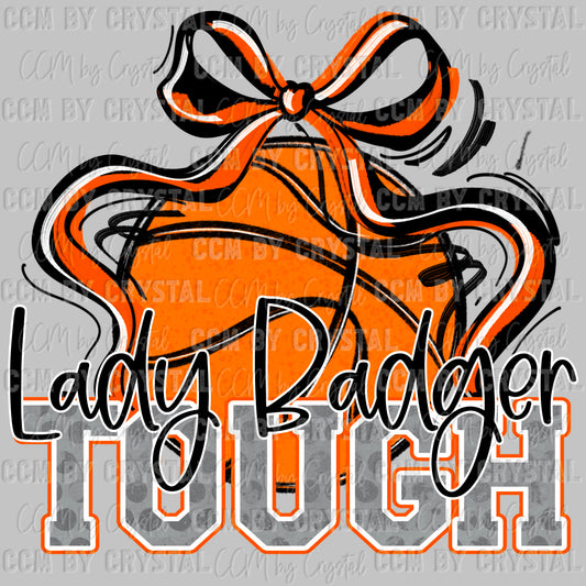 Lady Badger Tough Basketball Orange Mascot Ready to Press Transfer DTF Transfer Sublimation Transfer