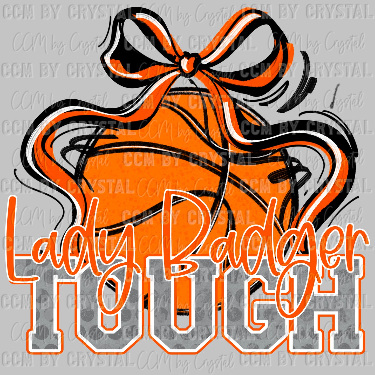 Lady Badger Tough Basketball Orange Mascot Ready to Press Transfer DTF Transfer Sublimation Transfer