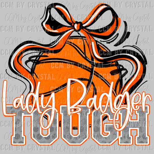 Lady Badger Tough Basketball Orange Mascot Ready to Press Transfer DTF Transfer Sublimation Transfer