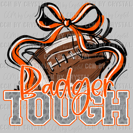 Badger Tough Football Orange Mascot Ready to Press Transfer DTF Transfer Sublimation Transfer