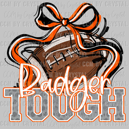 Badger Tough Football Orange Mascot Ready to Press Transfer DTF Transfer Sublimation Transfer