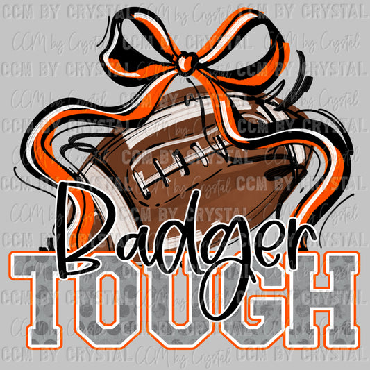 Badger Tough Football Orange Mascot Ready to Press Transfer DTF Transfer Sublimation Transfer