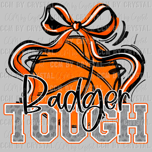 Badger Tough Basketball Orange Mascot Ready to Press Transfer DTF Transfer Sublimation Transfer
