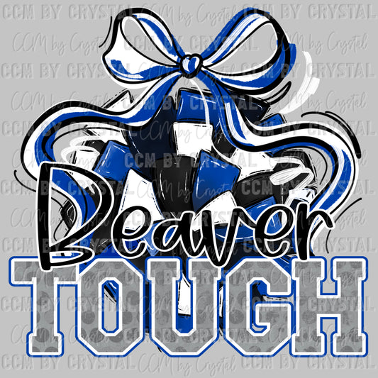 Beaver Tough Cheer Pompom Blue Mascot Ready to Press Transfer DTF Transfer Sublimation Transfer