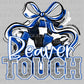 Beaver Tough Cheer Pompom Blue Mascot Ready to Press Transfer DTF Transfer Sublimation Transfer