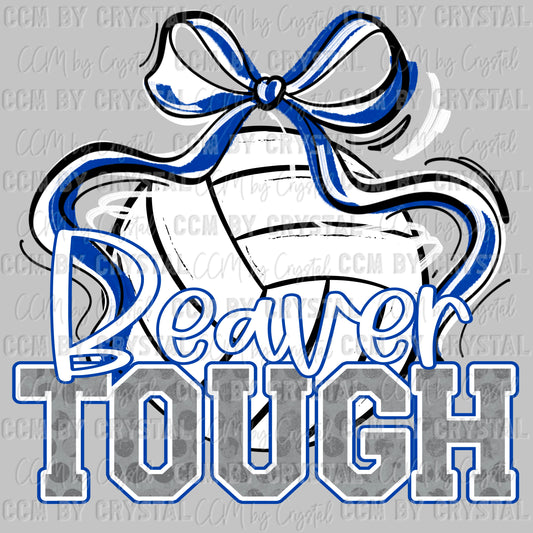 Beaver Tough Volleyball Blue Mascot Ready to Press Transfer DTF Transfer Sublimation Transfer
