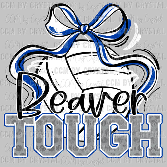 Beaver Tough Volleyball Blue Mascot Ready to Press Transfer DTF Transfer Sublimation Transfer
