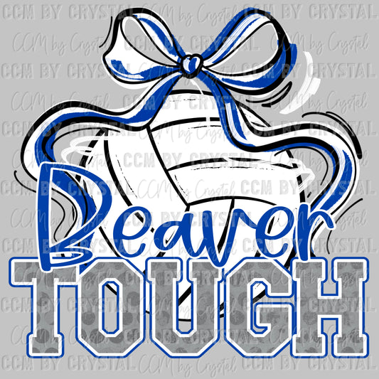 Beaver Tough Volleyball Blue Mascot Ready to Press Transfer DTF Transfer Sublimation Transfer