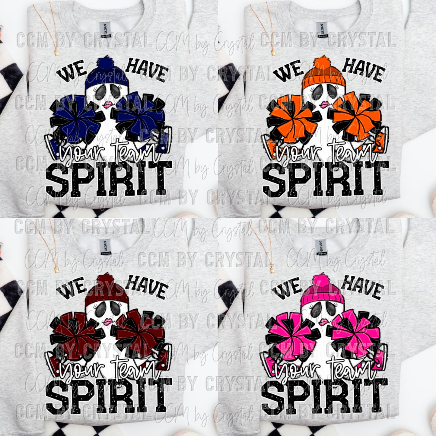 Pick Your Mascot Pick Your Color Ghost Cheerleader We Have Spirit Ready to Press Transfer DTF Transfer Sublimation Transfer (Copy)