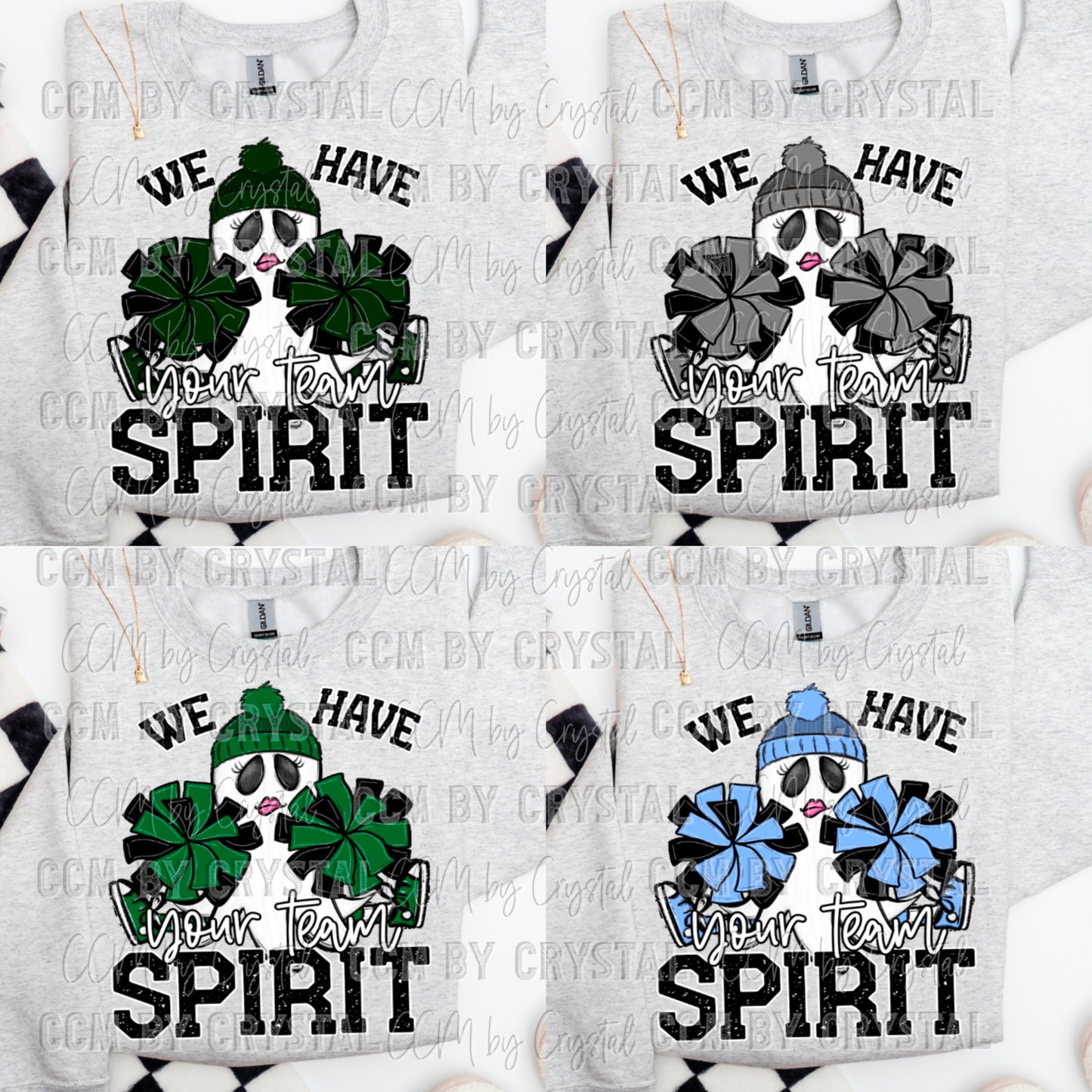 Pick Your Mascot Pick Your Color Ghost Cheerleader We Have Spirit Ready to Press Transfer DTF Transfer Sublimation Transfer (Copy)
