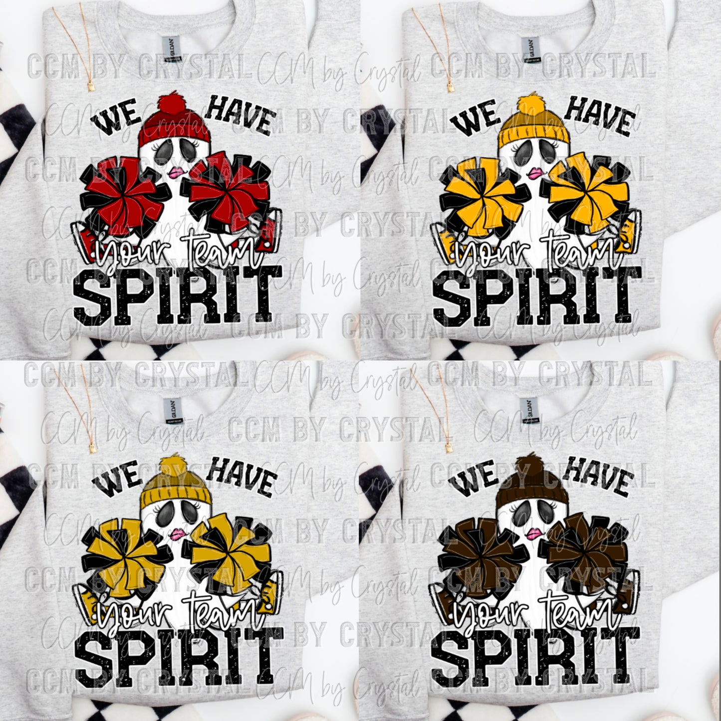 Pick Your Mascot Pick Your Color Ghost Cheerleader We Have Spirit Ready to Press Transfer DTF Transfer Sublimation Transfer (Copy)