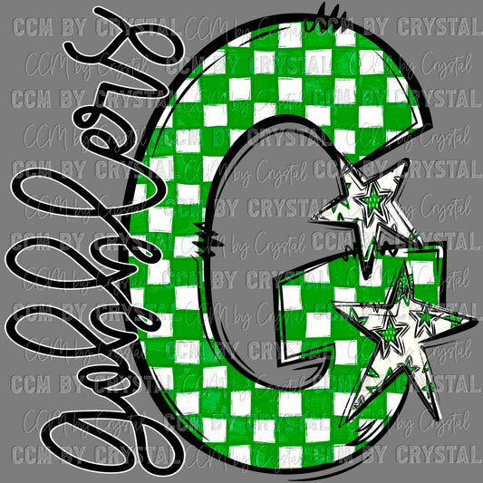 G Gobblers Cuero Green Checkered Sports Mascot Ready to Press Transfer DTF Transfer Sublimation Transfer