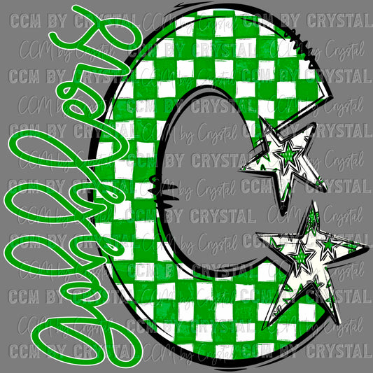 C Gobblers Cuero Green Checkered Sports Mascot Ready to Press Transfer DTF Transfer Sublimation Transfer