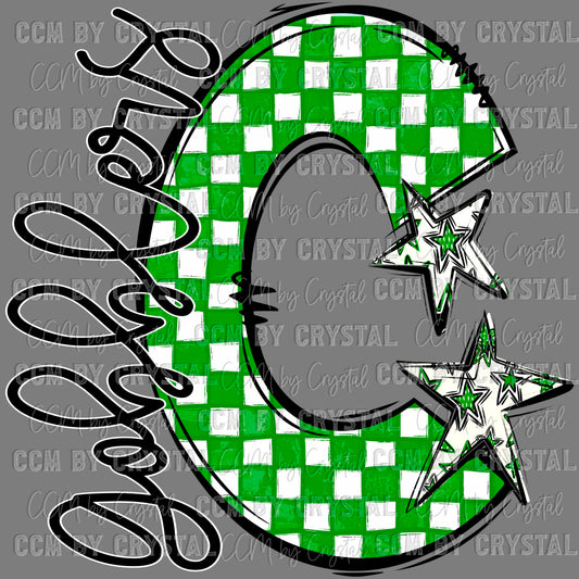C Gobblers Cuero Green Checkered Sports Mascot Ready to Press Transfer DTF Transfer Sublimation Transfer