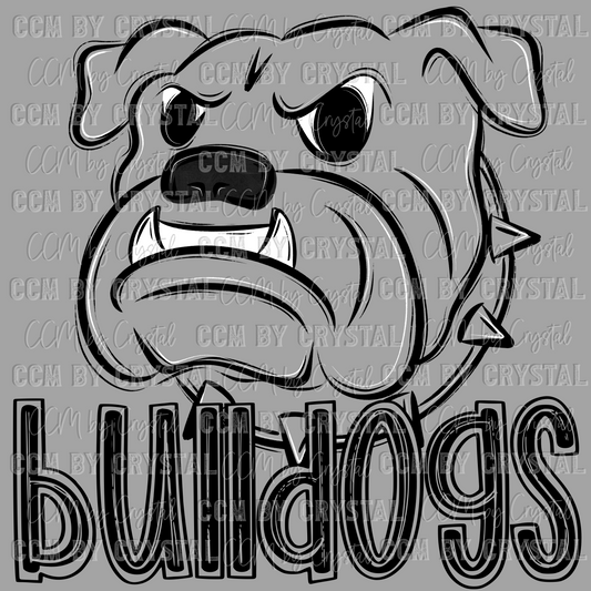 Bulldogs Doodle Mascot Sports Ready to Press Transfer DTF Transfer Sublimation Transfer