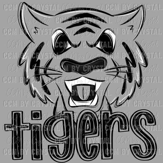 Tigers Doodle Mascot Sports Ready to Press Transfer DTF Transfer Sublimation Transfer