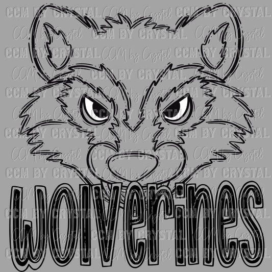 Wolverines Doodle Mascot Sports Ready to Press Transfer DTF Transfer Sublimation Transfer