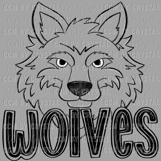 Wolves Doodle Mascot Sports Ready to Press Transfer DTF Transfer Sublimation Transfer