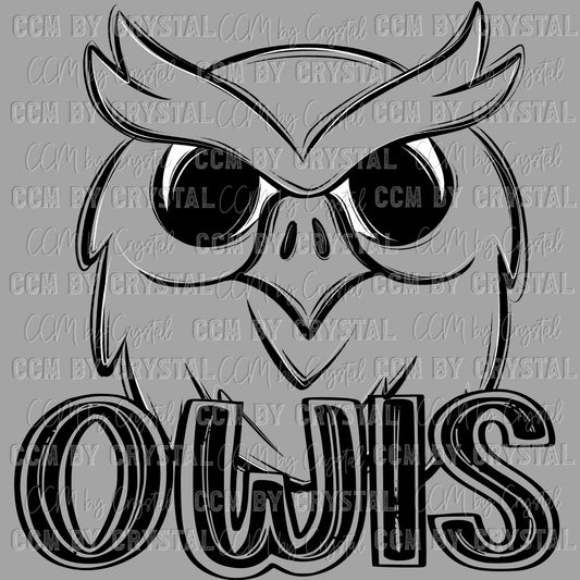 Owls Doodle Mascot Sports Ready to Press Transfer DTF Transfer Sublimation Transfer