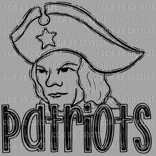 Patriots Doodle Mascot Sports Ready to Press Transfer DTF Transfer Sublimation Transfer