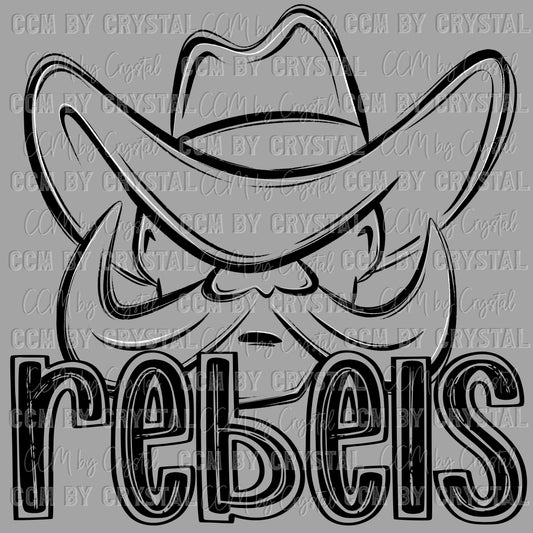 Rebels Doodle Mascot Sports Ready to Press Transfer DTF Transfer Sublimation Transfer