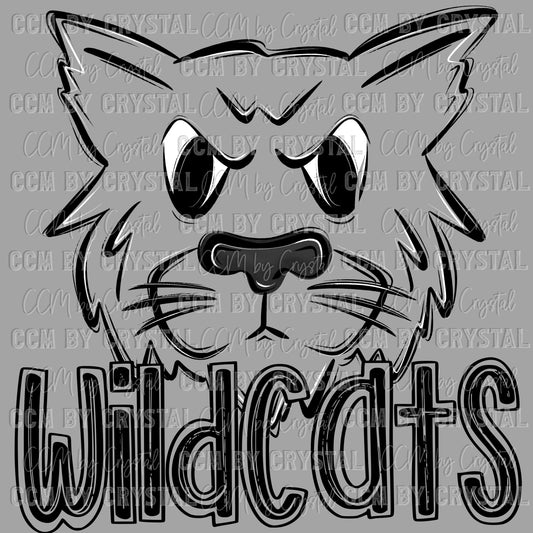 Wildcats Doodle Mascot Sports Ready to Press Transfer DTF Transfer Sublimation Transfer