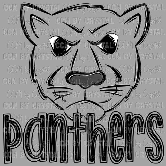 Panthers Doodle Mascot Sports Ready to Press Transfer DTF Transfer Sublimation Transfer