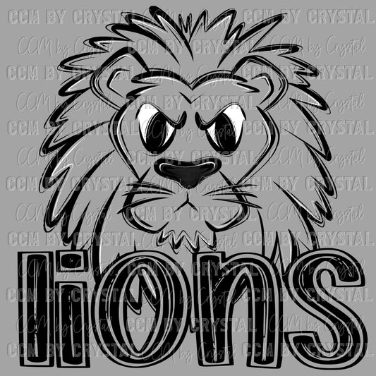 Lions Doodle Mascot Sports Ready to Press Transfer DTF Transfer Sublimation Transfer