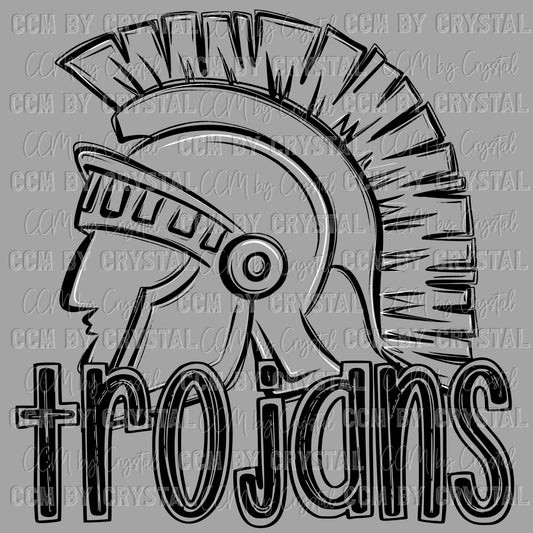 Trojans Doodle Mascot Sports Ready to Press Transfer DTF Transfer Sublimation Transfer