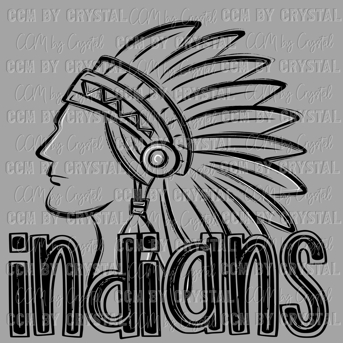 Indians Doodle Mascot Sports Ready to Press Transfer DTF Transfer Sublimation Transfer