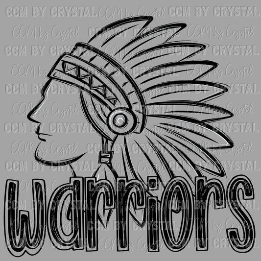 Warriors Doodle Mascot Sports Ready to Press Transfer DTF Transfer Sublimation Transfer