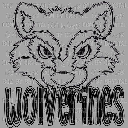 Wolverines Doodle Mascot Sports Ready to Press Transfer DTF Transfer Sublimation Transfer