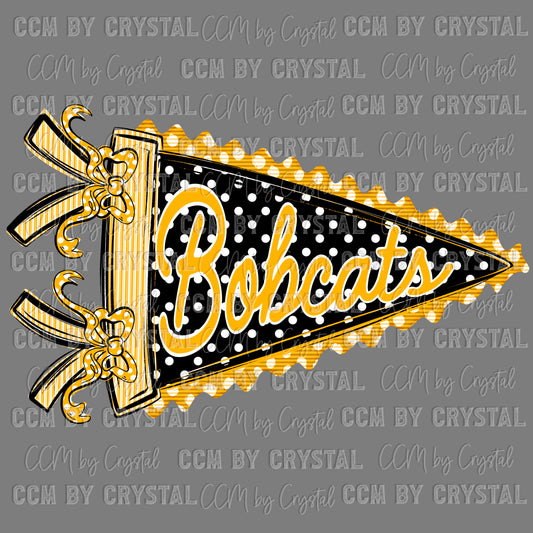 Bobcats Pennant Yellow Mascot Sports Ready to Press Transfer DTF Transfer Sublimation Transfer