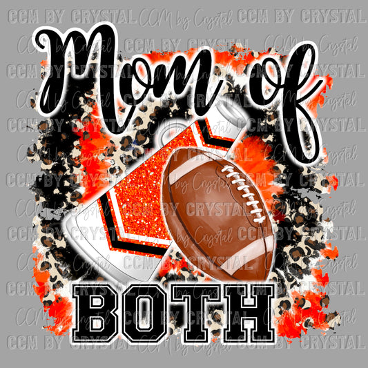 Mom of Both Football Cheer Pom Pom Orange Ready to Press Transfer DTF Transfer Sublimation Transfer