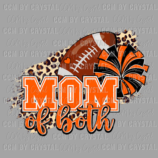 Mom of Both Football Cheer Pom Pom Orange Ready to Press Transfer DTF Transfer Sublimation Transfer