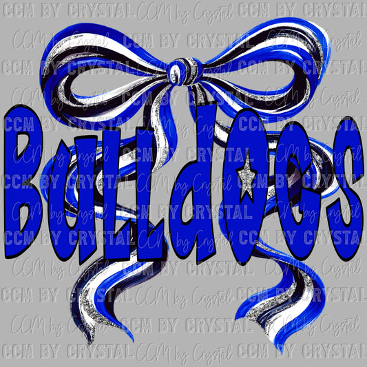 Bulldogs Bow Mascot Blue Ready to Press Transfer DTF Transfer Sublimation Transfer