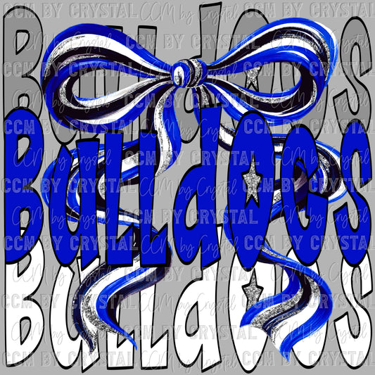 Bulldogs Bow Mascot Blue Ready to Press Transfer DTF Transfer Sublimation Transfer