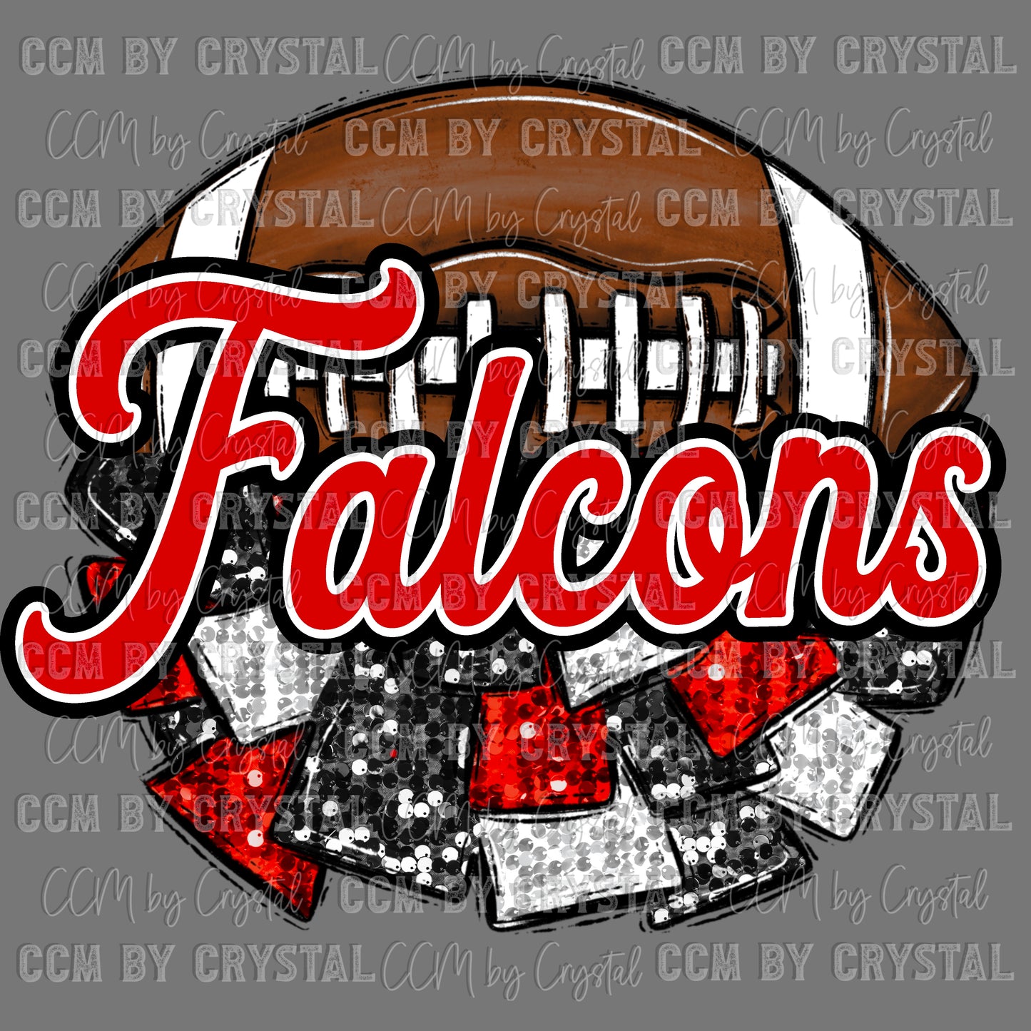 Falcons Cheer Pom Pom Football Mascot Cross Red Black Ready to Press Transfer DTF Transfer Sublimation Transfer