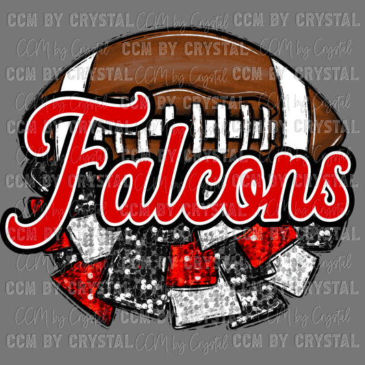 Falcons Cheer Pom Pom Football Mascot Cross Red Black Ready to Press Transfer DTF Transfer Sublimation Transfer
