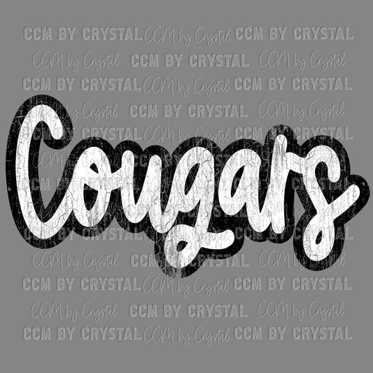 Distressed Cougars Mascot Sports Ready to Press Transfer DTF Transfer Sublimation Transfer