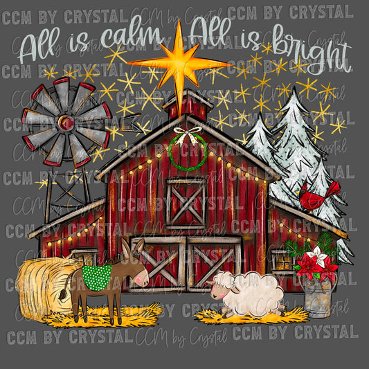 All is Calm All is Bright Christmas Ready to Press Transfer DTF Transfer