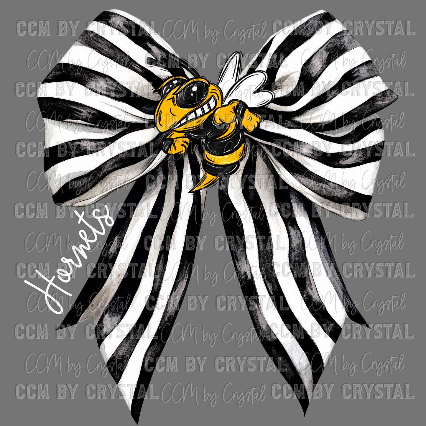 Hornets Black and White Bow Mascot Ready to Press Transfer DTF Transfer Sublimation Transfer