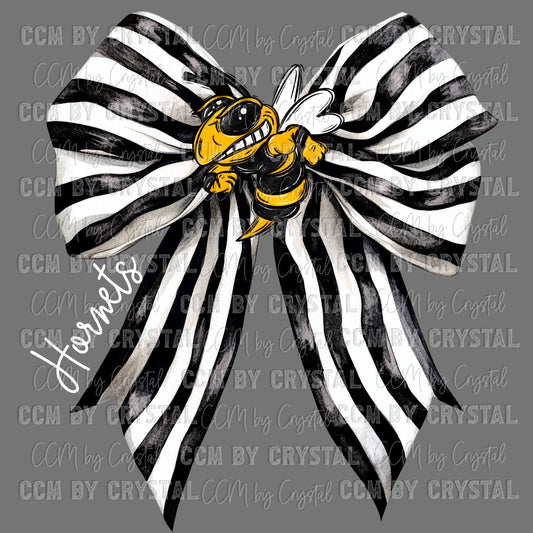 Hornets Black and White Bow Mascot Ready to Press Transfer DTF Transfer Sublimation Transfer