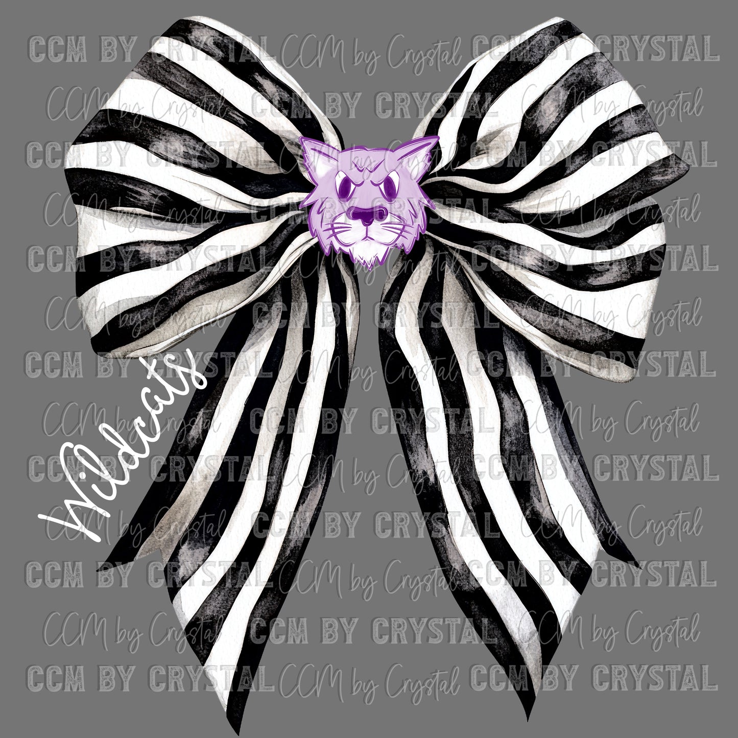 Purple Wildcats Black and White Bow Mascot Ready to Press Transfer DTF Transfer Sublimation Transfer