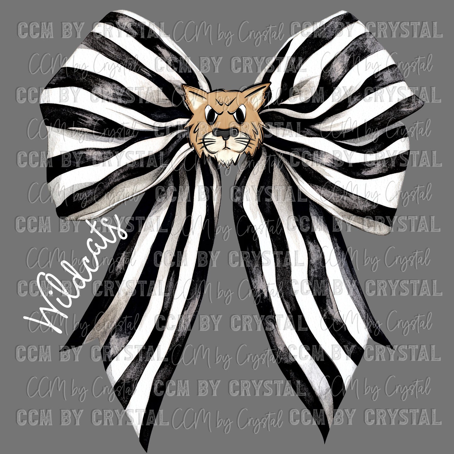 Wildcats Black and White Bow Mascot Ready to Press Transfer DTF Transfer Sublimation Transfer