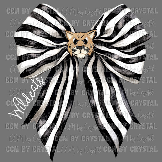 Wildcats Black and White Bow Mascot Ready to Press Transfer DTF Transfer Sublimation Transfer